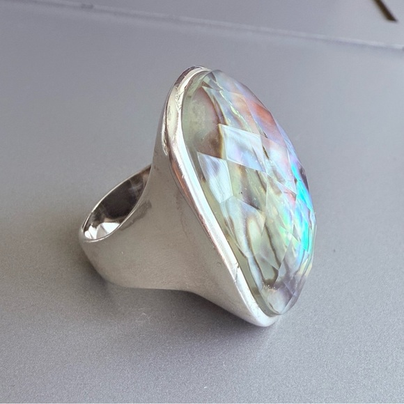 Abalone Shell Triplet Faceted Large Sterling Silver Cocktail Ring - Picture 7 of 11
